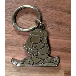 Vintage Solid Brass Ziggy Cartoon Key Ring Tom Wilson SKIING Zipper Pull